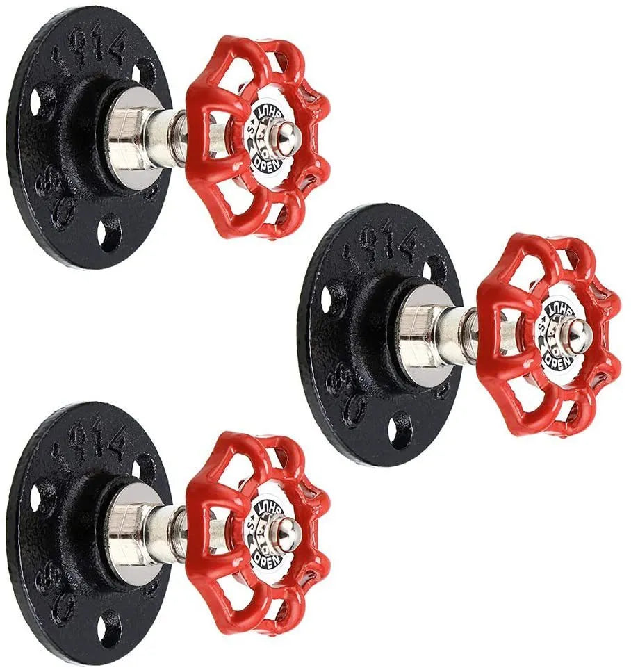 Metal wall hook in water pipe style with polished finish, shown in black, green, and red colour options.