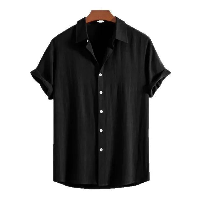 Men's loose fit casual cardigan shirt in polyester with short sleeves for summer wear