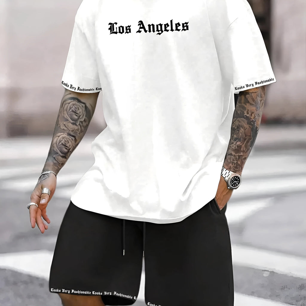 Lightweight quick-dry short-sleeved top and matching shorts sports set on a neutral background.