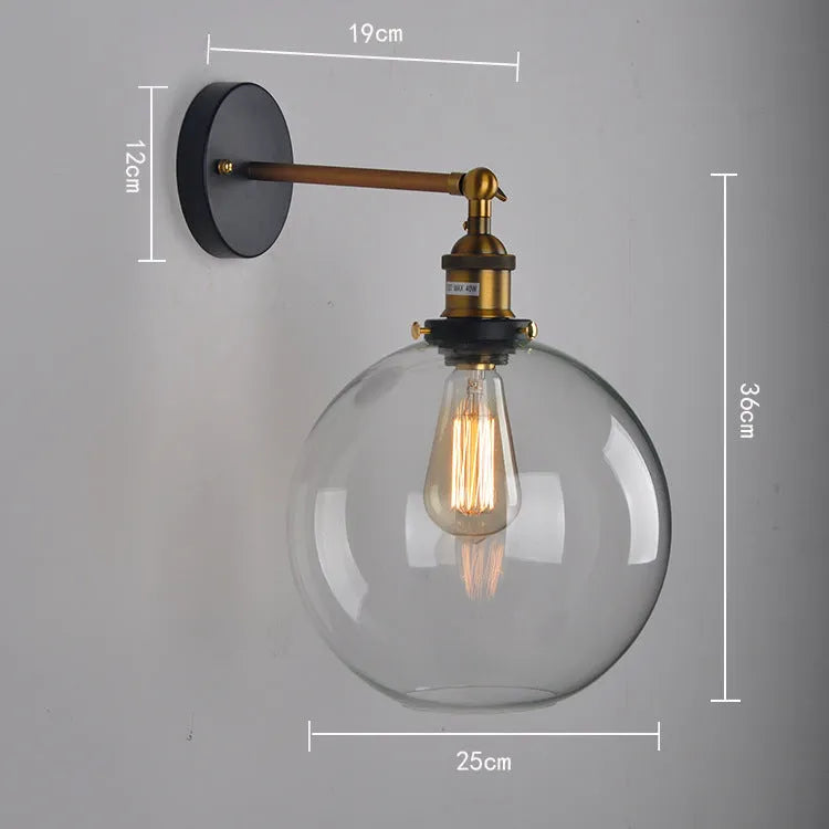 20cm round ball glass wall lamp with aluminium holder in retro style