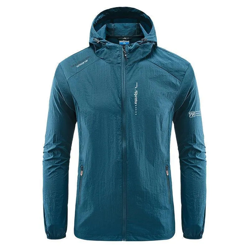 Men's lightweight nylon summer hooded jacket in loose fit for sun protection