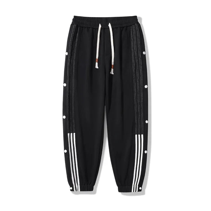 Men's loose ankle-tied autumn sweatpants in cotton blend fabric with high waist design