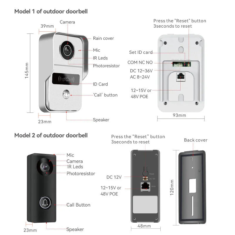10-inch wireless video intercom doorbell system with outdoor unit and indoor monitor