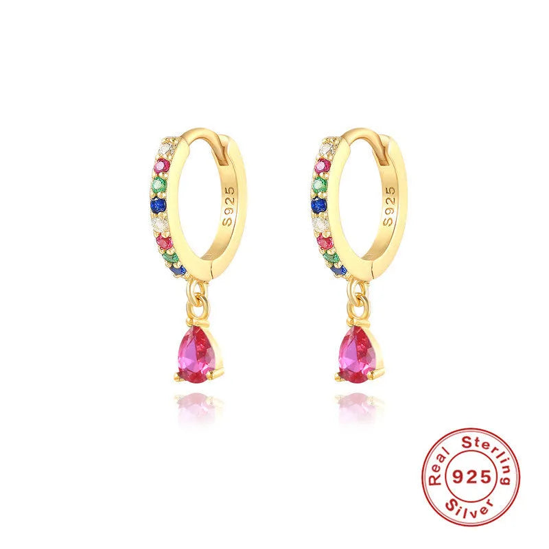 S925 sterling silver water drop earrings with diamond accents in gold or silver plating