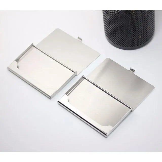 304 stainless steel laser sculpture business card case with geometric design measuring 92.5mm by 58mm