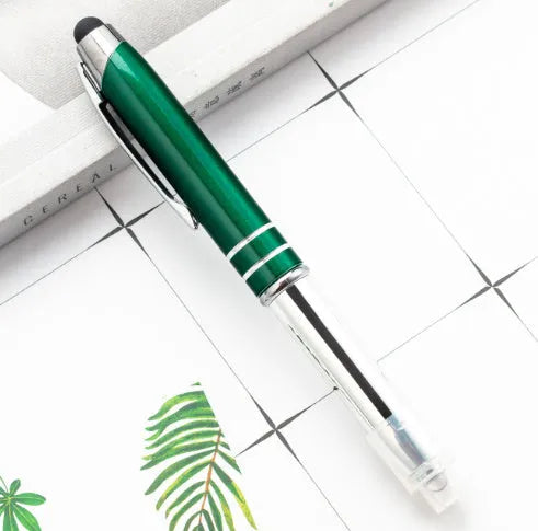 Metal multifunctional pen with capacitive stylus tip, ballpoint pen, and LED light in five colour options