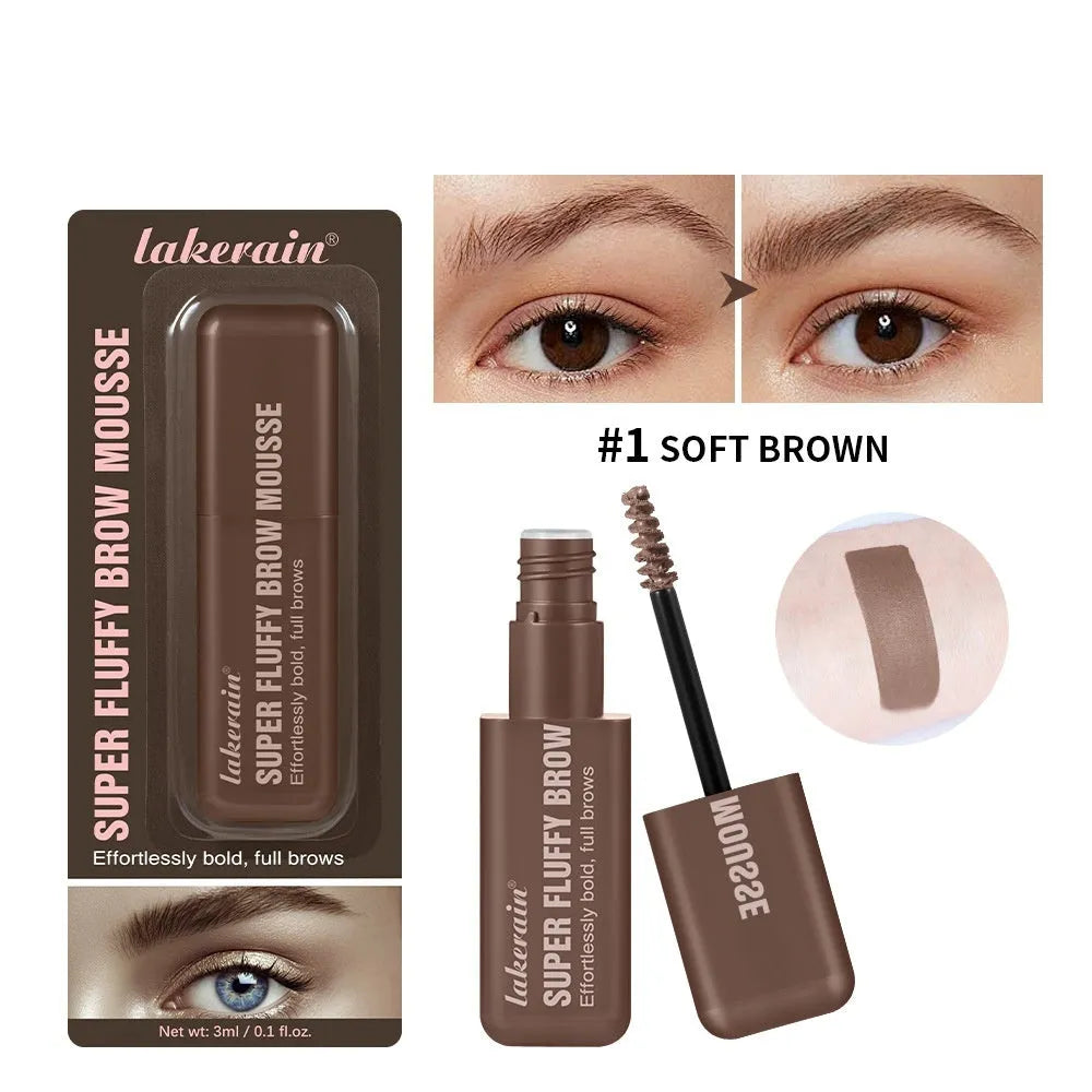 Eyebrow cream and powder in tube for creating three-dimensional, long-lasting brow shape in brown and black shades.