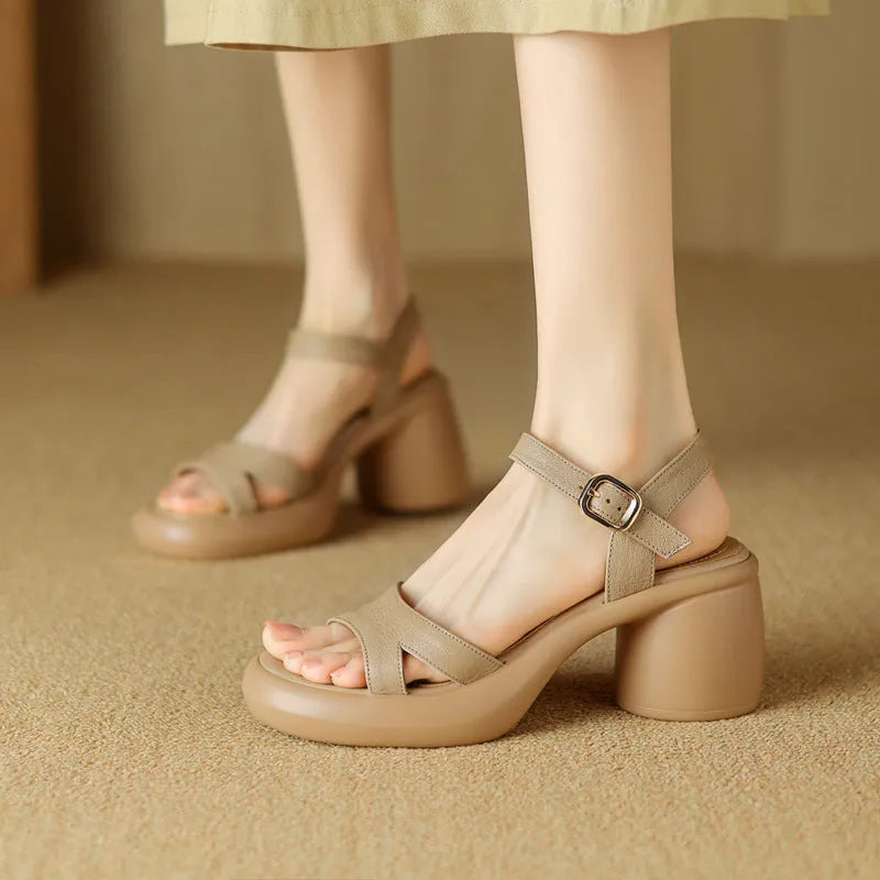Women's open toe platform outdoor sandals in apricot colour with microfiber upper and rubber sole