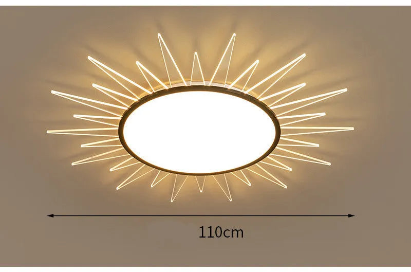 Modern round aluminium LED ceiling lamp with a white shade on a ceiling.