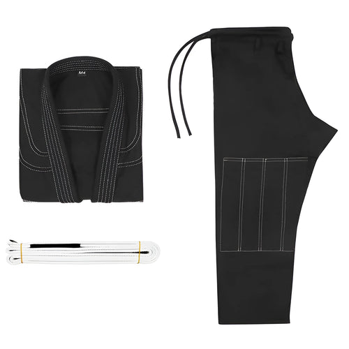 Brazilian Jiu-jitsu BJJ Gi uniform set in cotton blend fabric showing top and trousers.