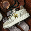 Leather platform running shoes in West Lake dragon well tea colour with round toe and lace-up design