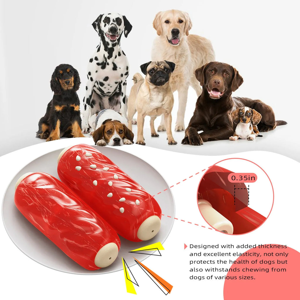 Primary colour plastic dog toy shaped with a molar rod for holding treats