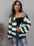 Women's striped cardigan sweater in deer plush fabric with button stitching detail
