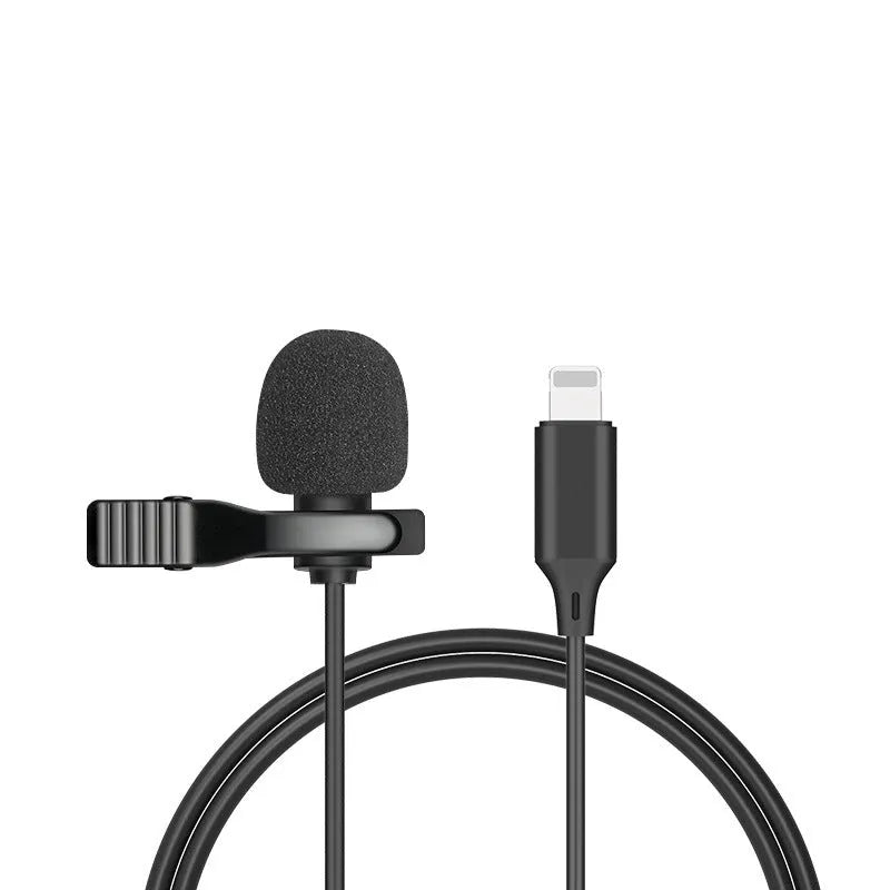 Wired lavalier microphone headset with in-ear headphones and 3.5mm plug for mobile phone recording.