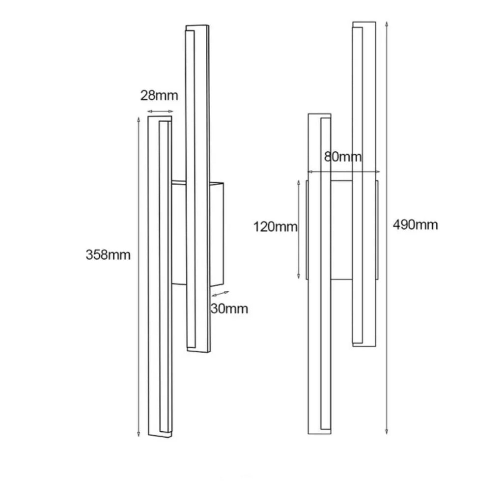 Gold-finish 500mm long double line wall lamp with LED light on a modern wall.