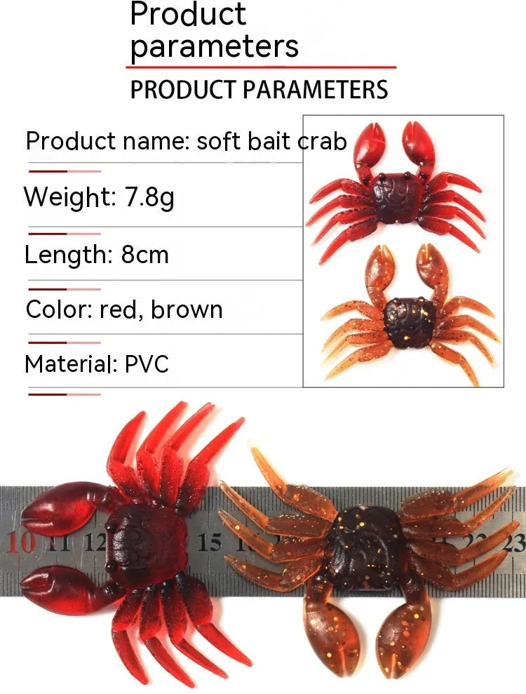 8cm PVC crab fishing lure in red and brown colour options for saltwater angling