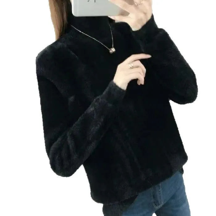 Women's half turtleneck solid colour long sleeve bottoming shirt in black size S