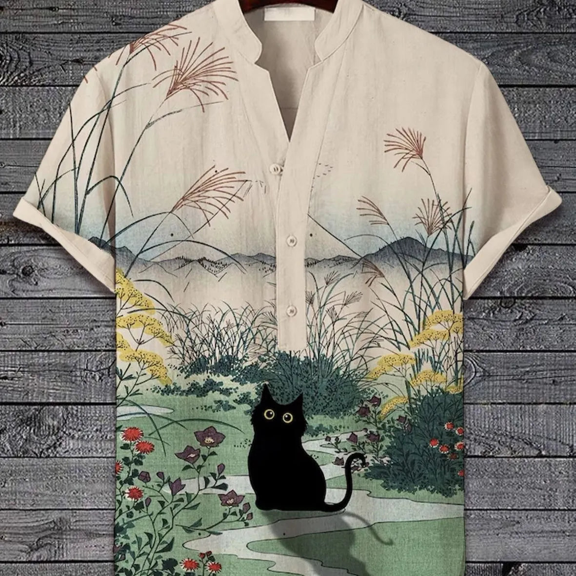 Men's 3D digital animal print short sleeve shirt in polyester fabric showing vibrant design