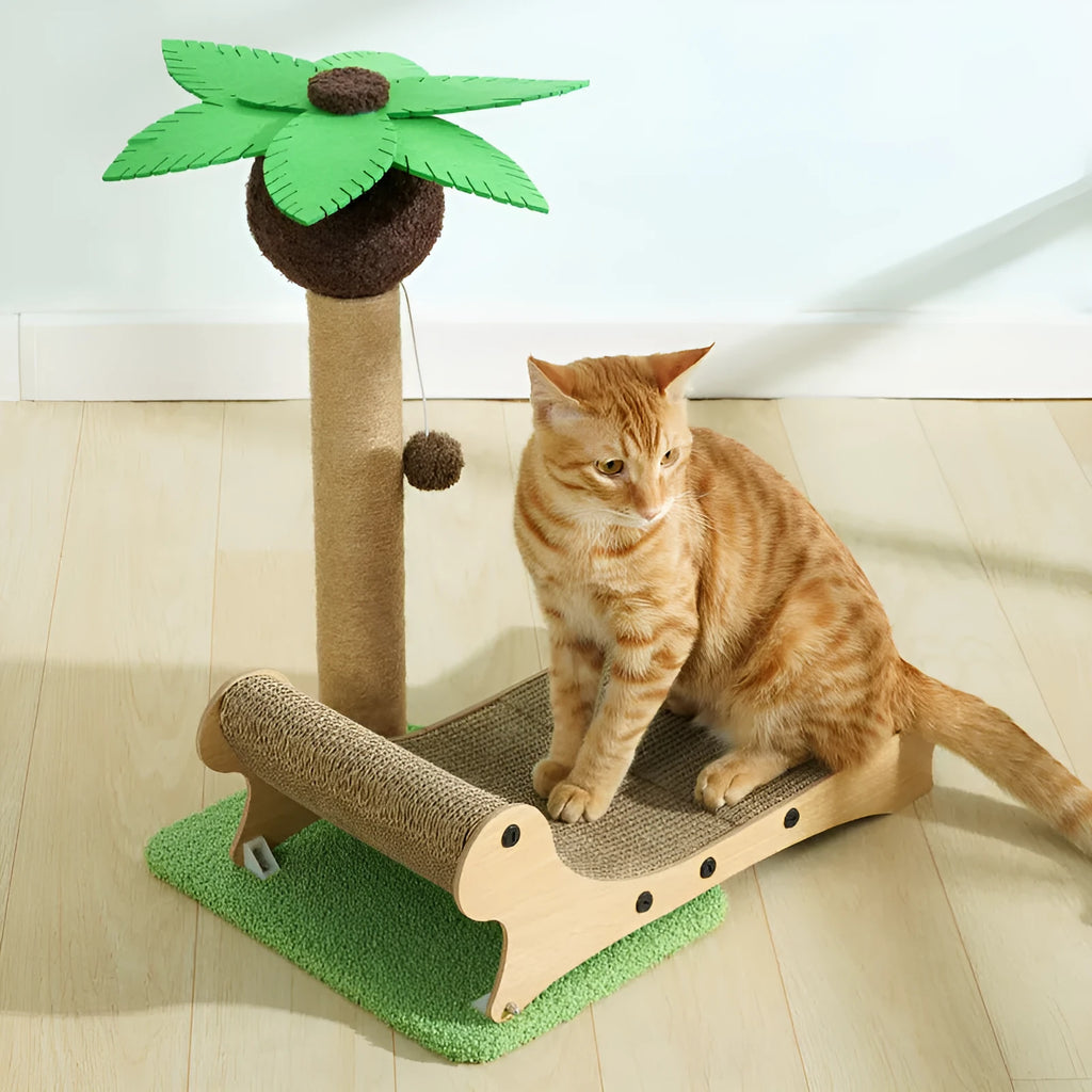 Wooden beach chair style cat climbing frame with hemp scratching column and chamfered design