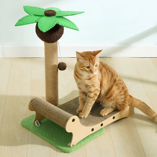 Wooden beach chair style cat climbing frame with hemp scratching column and chamfered design