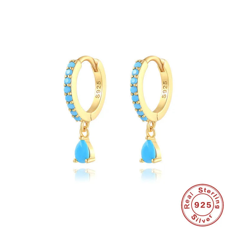 S925 sterling silver water drop earrings with diamond accents in gold or silver plating