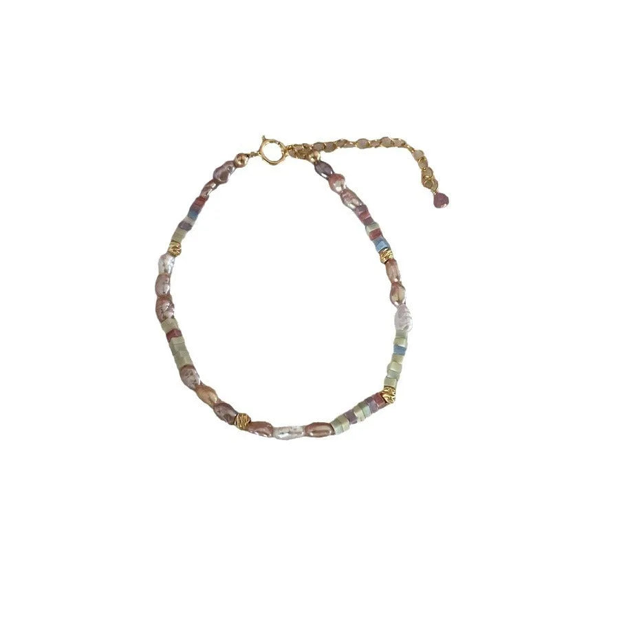 Natural pearl bracelet and necklace set with 14K gold-plating in U-shaped configuration