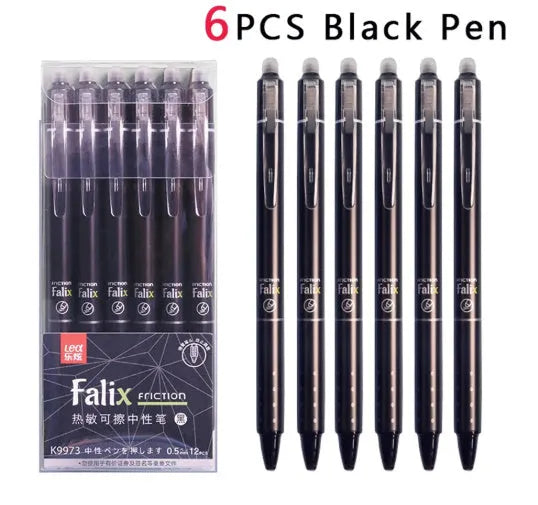 Hot erasable push gel pen with 0.5mm tip, plastic body, and push-button mechanism.