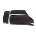 Set of three black ABS protective covers with a carbon fibre weave pattern for car armrest boxes.