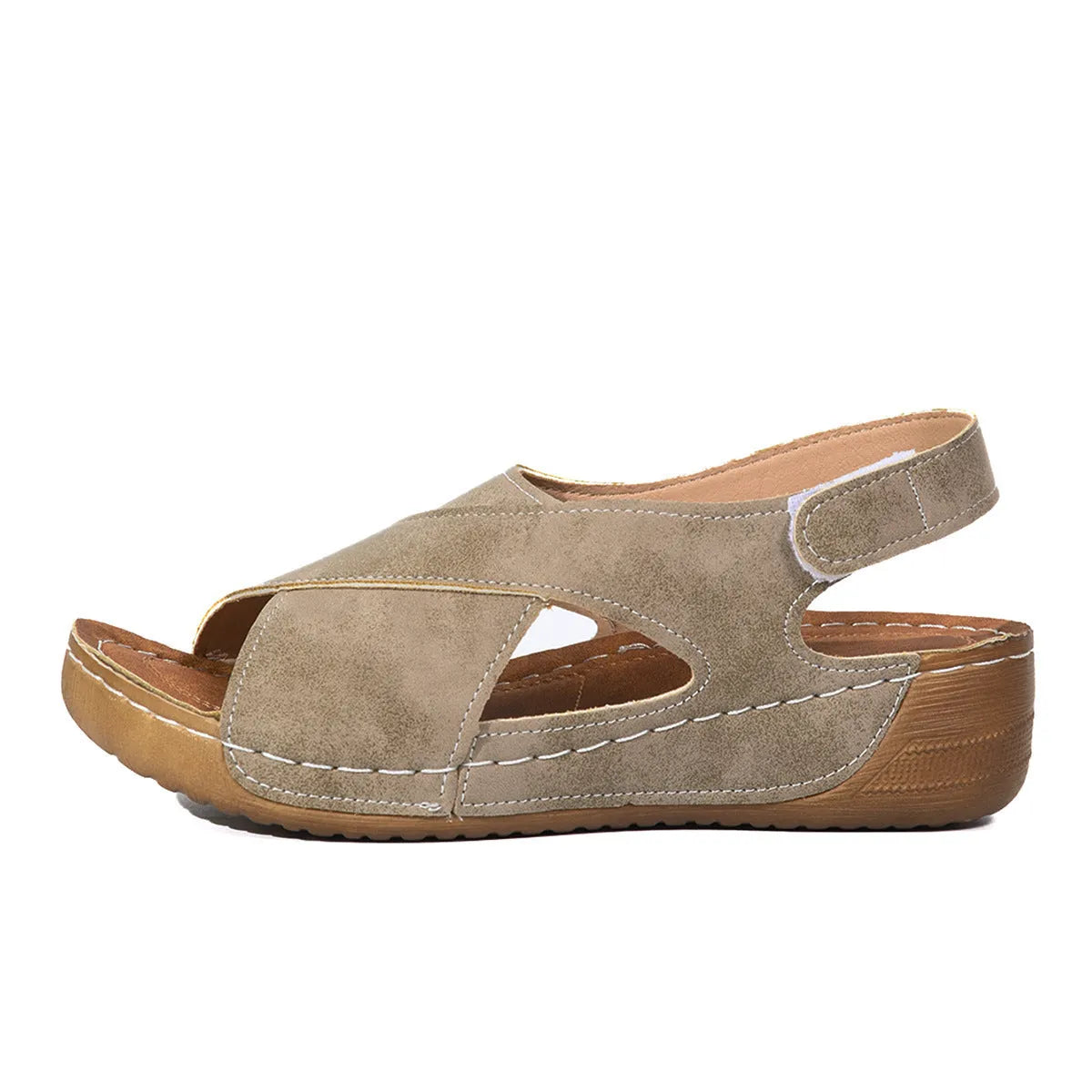 Women's brown Roman platform sandals with Velcro straps and open toe