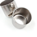 Stainless steel birdcage food container feeder in natural colour for outdoor use.