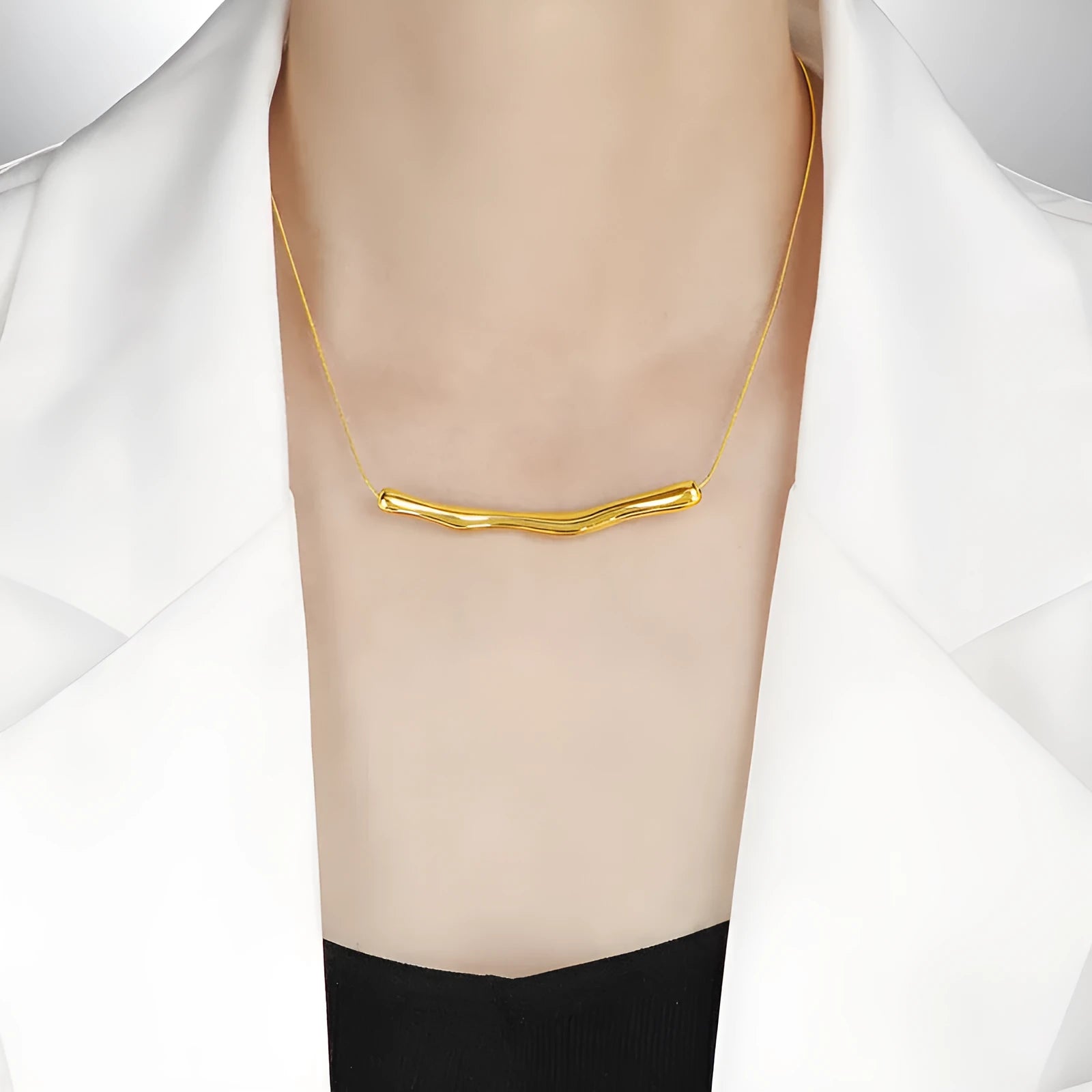 Titanium steel women's necklace with irregular pleated texture in gold or steel electroplated finish