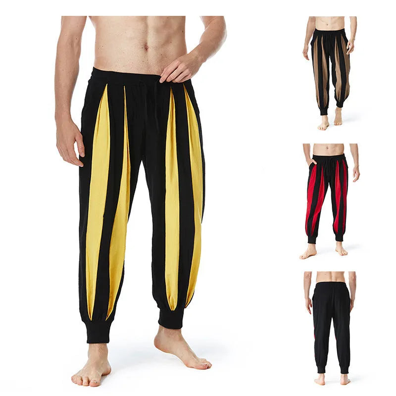 Men's straight leg casual trousers in brown, khaki, red or yellow colours with spring styling