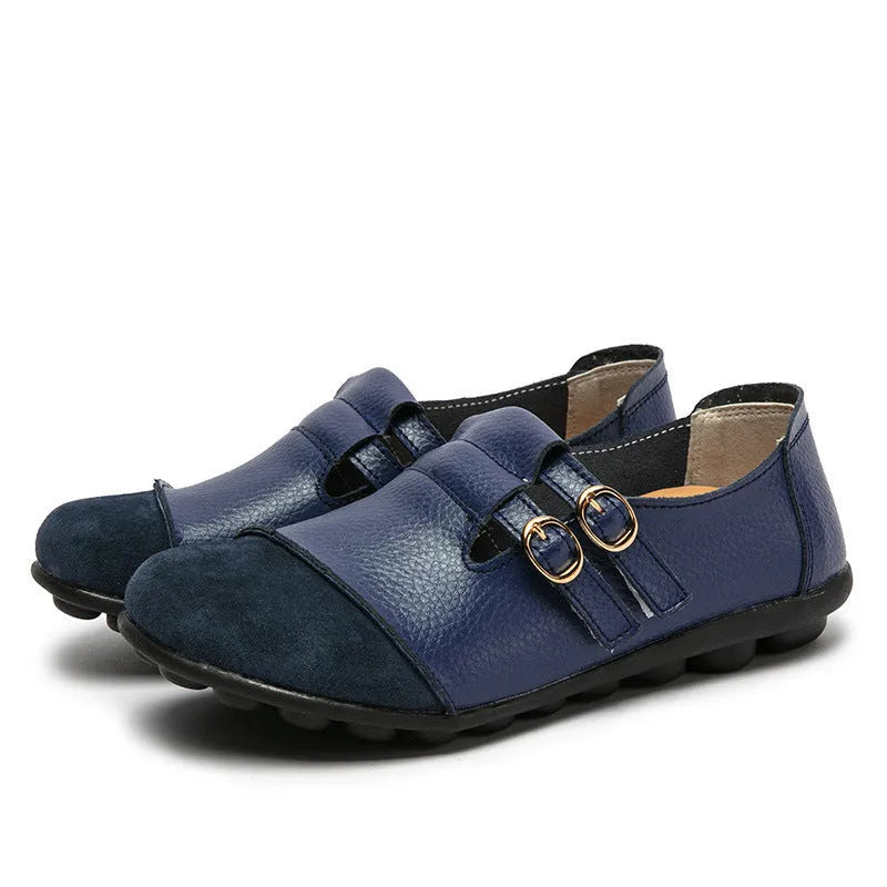 Men's brown leather casual flat shoes with Velcro strap, shown on a white background.