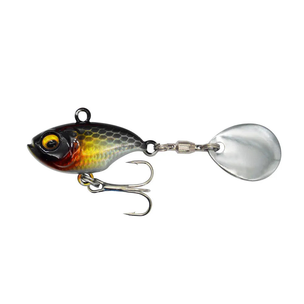 Metal sea fishing lure with rotating sequin in gold colour option