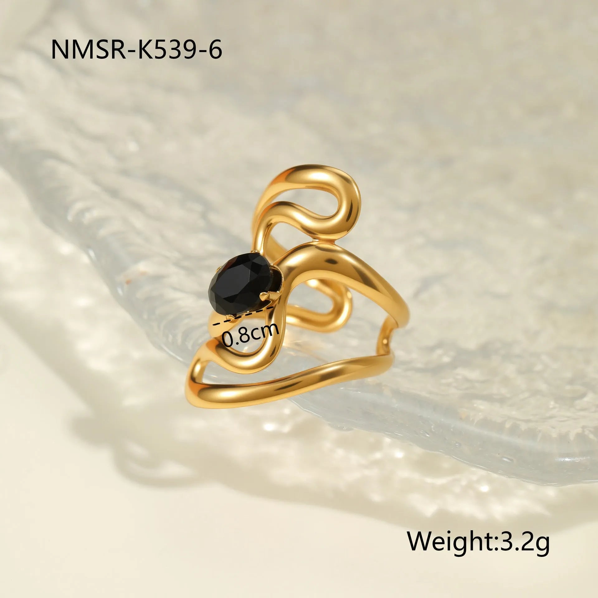 Geometric open mouth women's ring with zircon inlay made from silver-toned electroplated stainless steel.