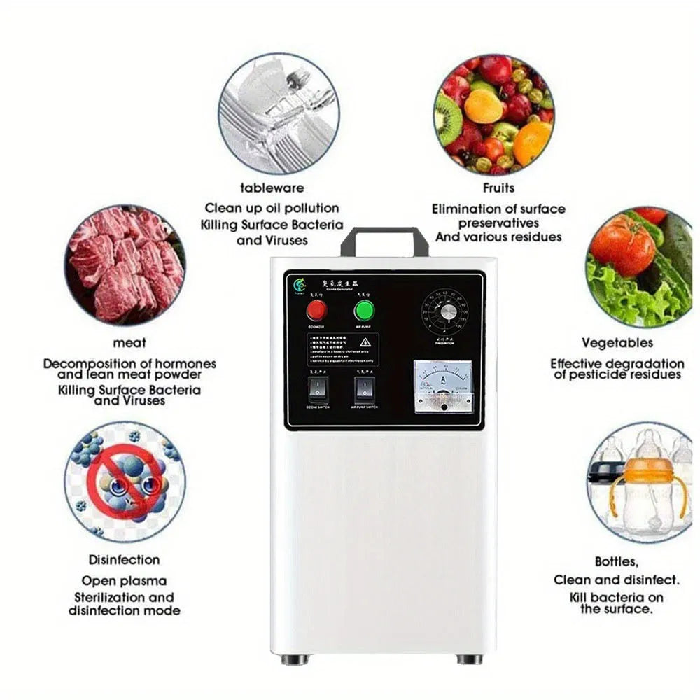 White and stainless steel fruit and vegetable ozone generator machine with 20g/h output.