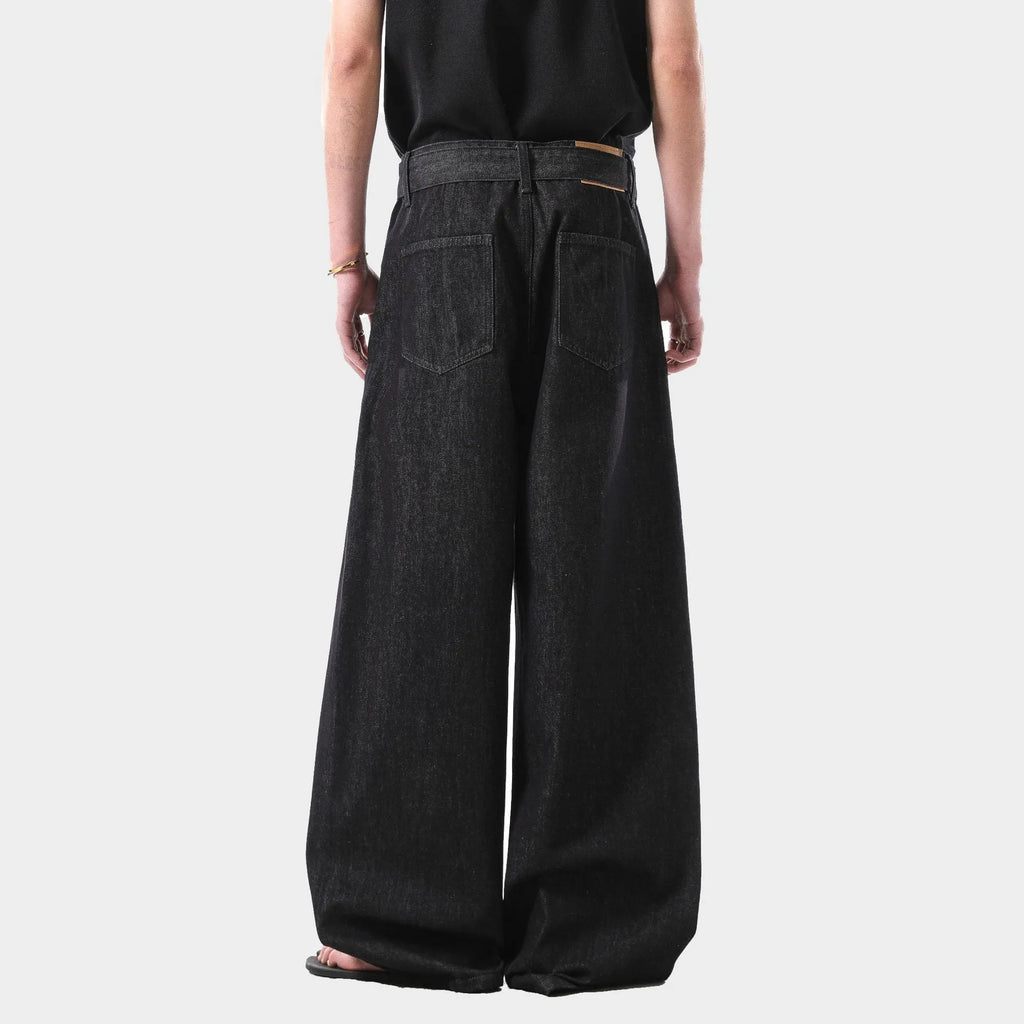 Black high waist straight leg jeans with American retro style and zip fly closure