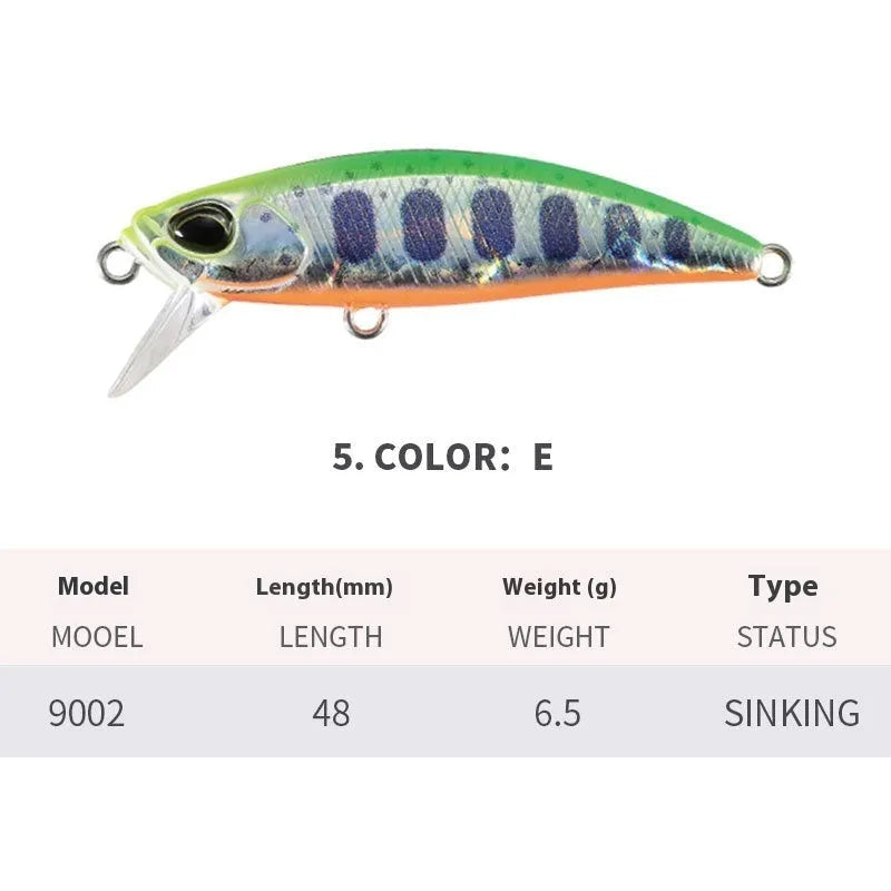 Japanese 48mm hard plastic fishing lure for snakehead and mandarin fish in multiple colour options