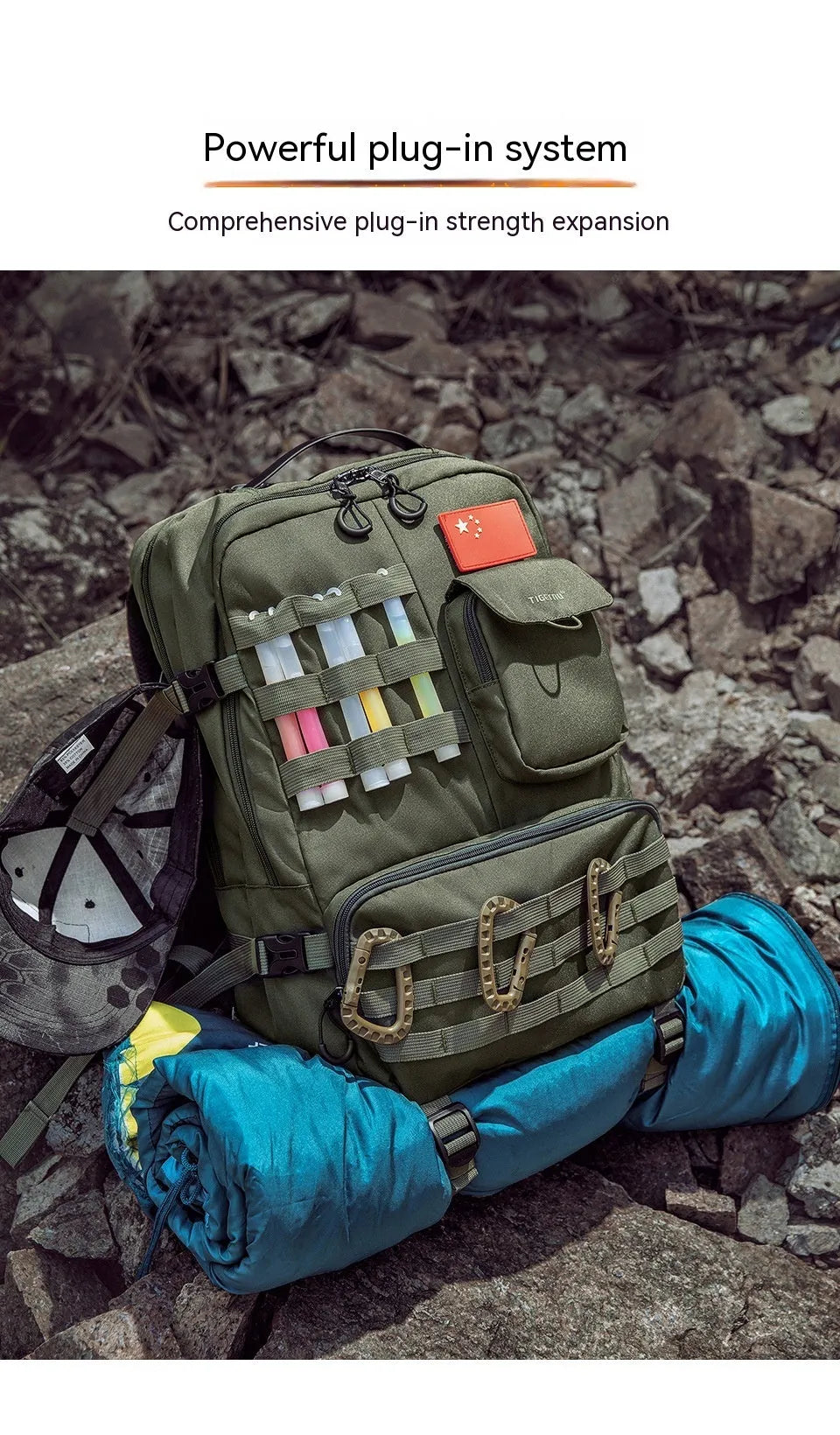 17-inch army green tactical backpack with waterproof nylon construction and 20-35L capacity