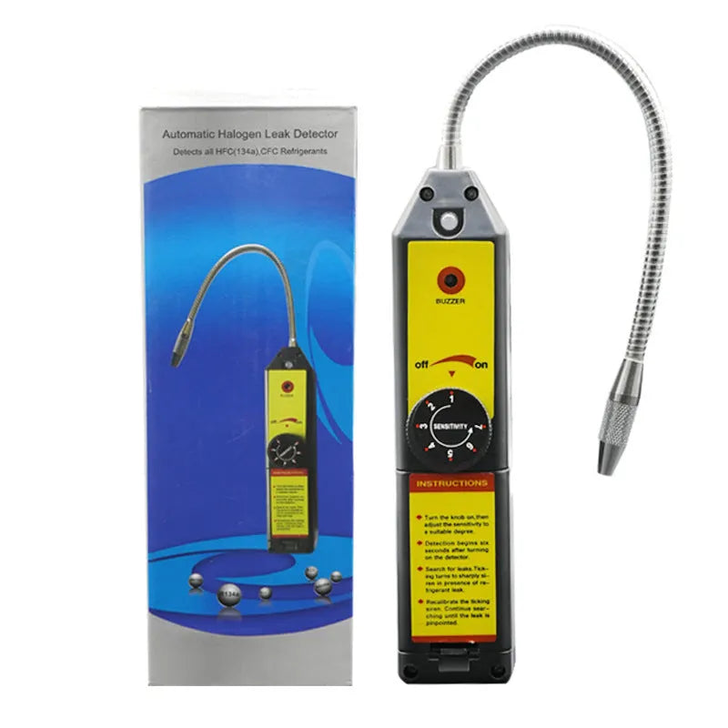 WJL-6000 electronic halogen leak detector with 20cm probe on a workbench.