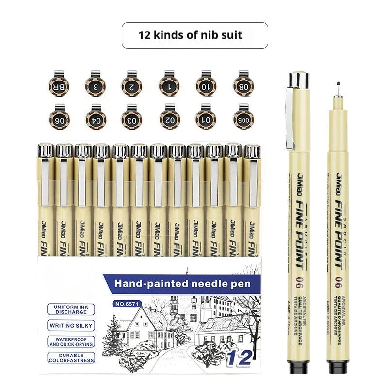 Waterproof cartoon design needle drawing pen with black ink refill and 133mm plastic body