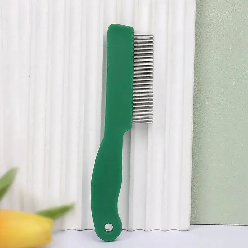 Green plastic handle stainless steel pet flea comb for dogs and cats