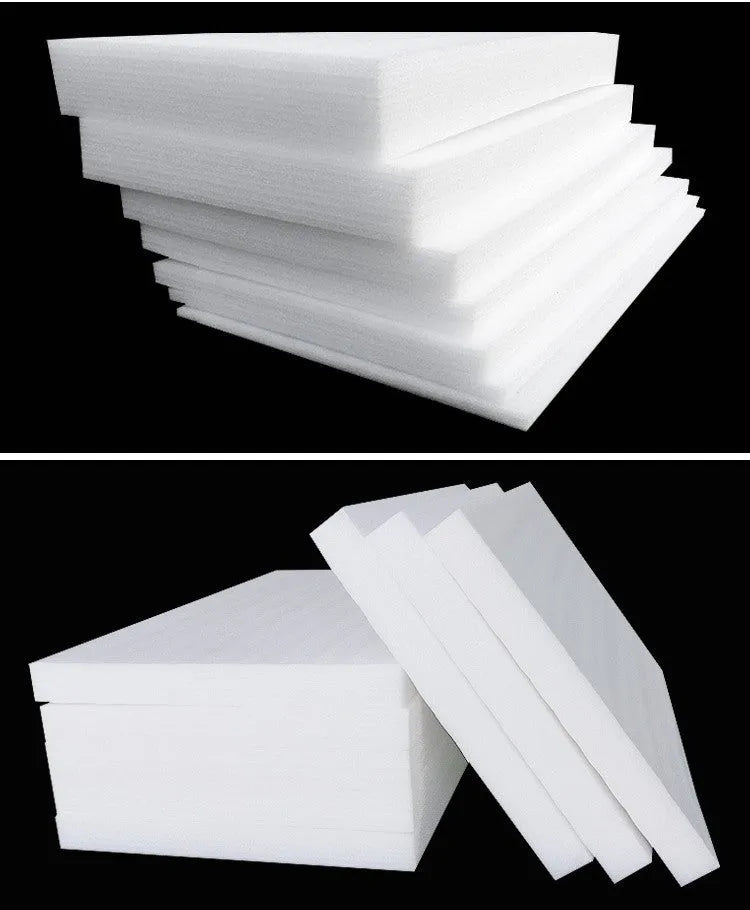 Large white rectangular EPE pearl cotton foam board showing thickness edge.