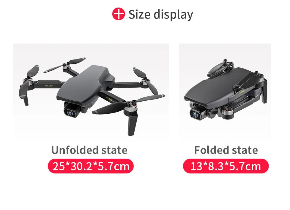 4K brushless motor remote control plane with ESC lens, ABS material, black and orange colour, folded and unfolded views