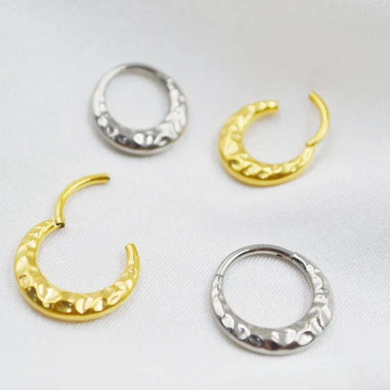 Titanium alloy concave-convex carved nose ring in gold or silver with ASTM F136 certification