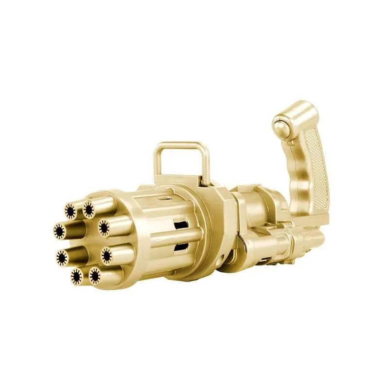 Kids bubble machine gun toy in pink, gold, or black colours with trigger and removable bubblehead.