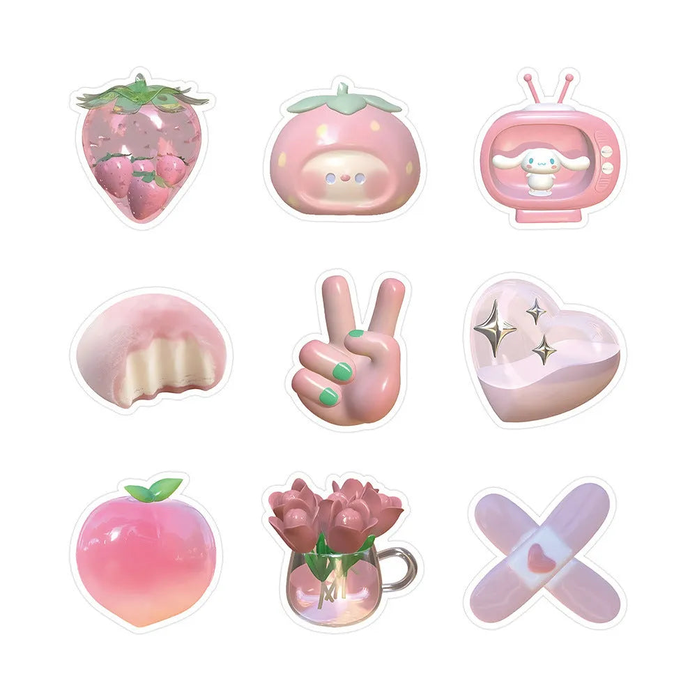 3D decorative stickers with pink heart designs in two style variations