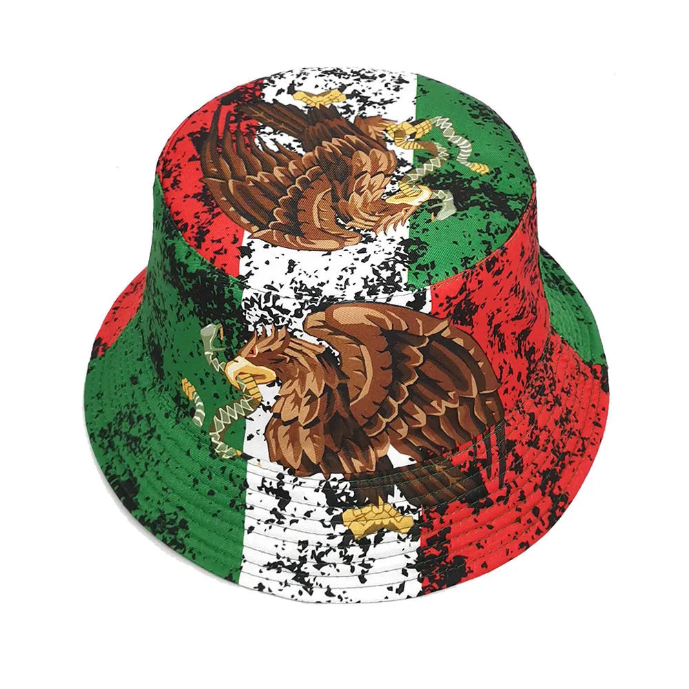 Retro Eagle print polyester bucket hat with dome crown in M size