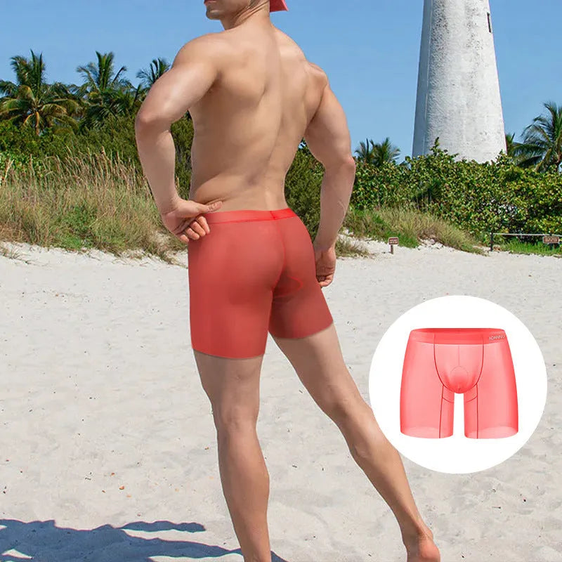 Men's low-rise boxers in orange nylon ice silk fabric