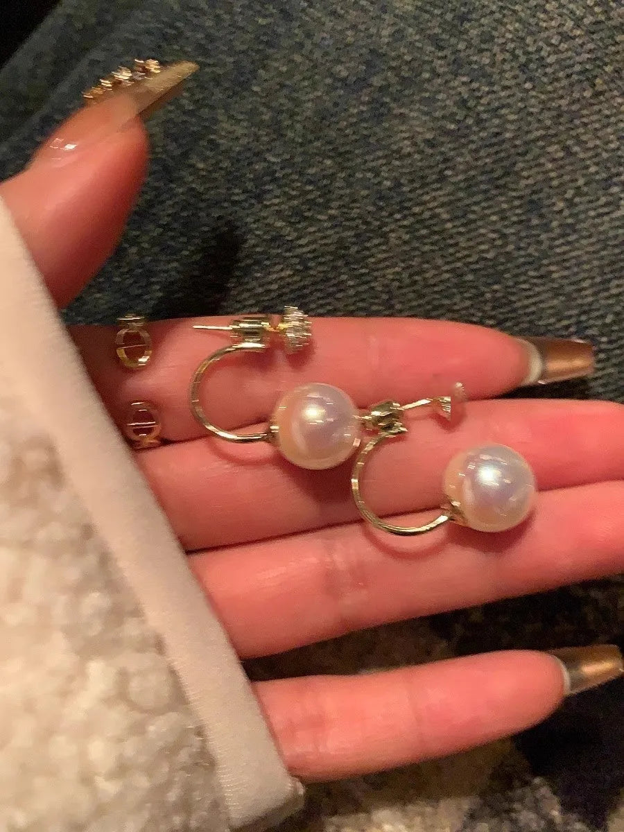 Copper pearl stud earrings in E6563 gold colour geometric shape Korean style for women